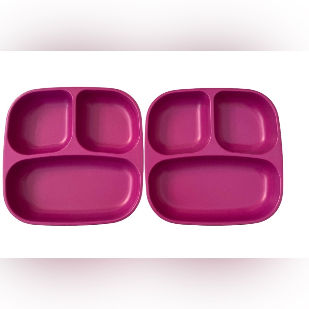 Set of 2 Natural Bamboo Fiber Kids Plates New